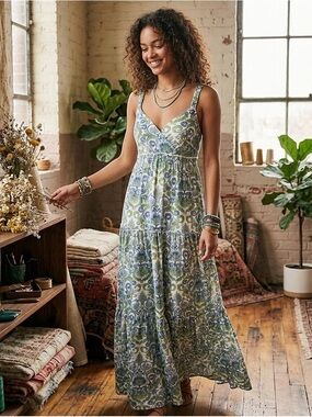 Tommy Hilfiger Green and White Paisley Maxi Dress